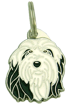 Bearded collie preto e branco <br> (placa de identificação para cães, Gravado incluído)